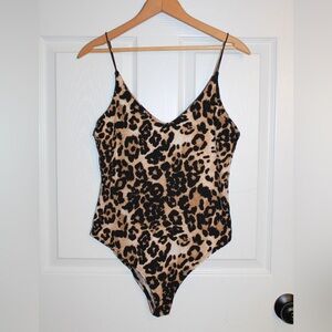 Gaze Wild Leopard Print Spaghetti Strap Bodysuit Women’s Size M